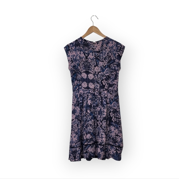 Rebecca Taylor Women's Purple Floral Boho Silk Mini Dress Size 6 - Picture 4 of 9